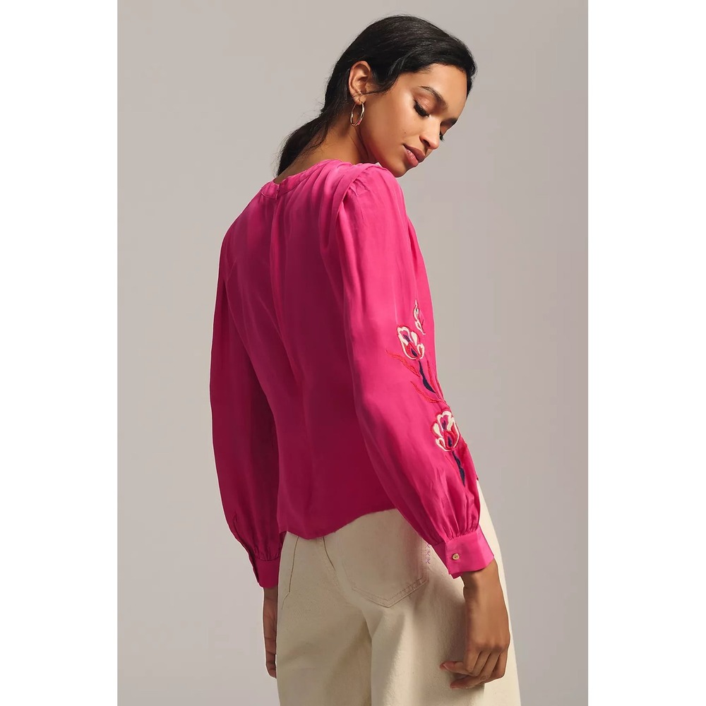 NWT Scotch & Soda Wild Flower Ruched Embroidered Sleeve‎ Blouse Pink